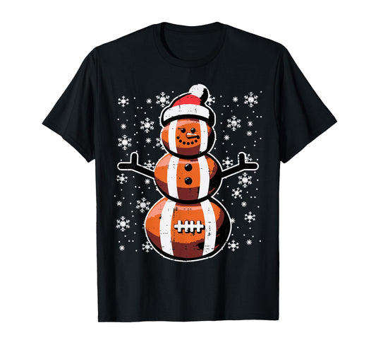 Christmas American Football Snowman Xmas Boys Kids Men Youth T-Shirt