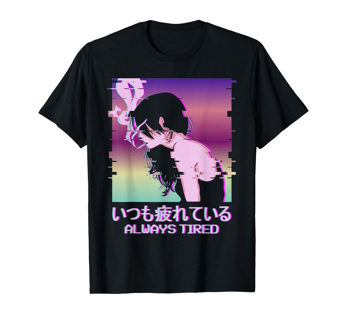Always Tired Japan Vaporwave Old Indie Aesthetic Anime Girl T-Shirt