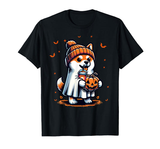 Ghost Shiba Inu Dog Pumpkin Drinks Beanie Fall Halloween T-Shirt for Men Women Kids