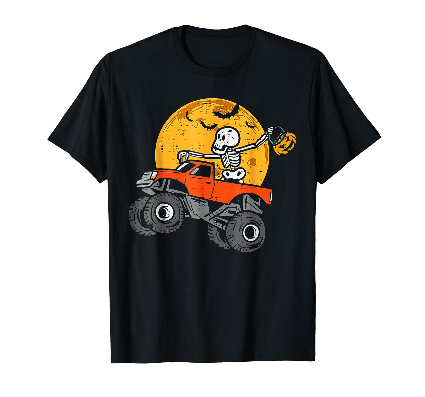 Skeleton Monster Truck Moon Candy Toddler Boys Halloween T-Shirt