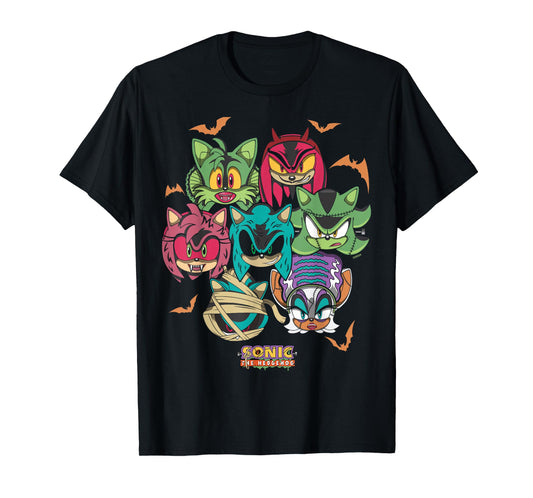 Sonic The Hedgehog Halloween Creepy Monster Faces Group Shot T-Shirt