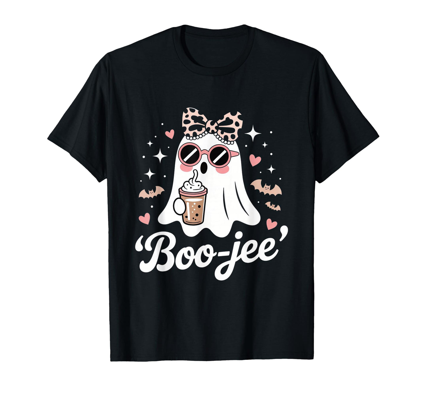 Coquette Leopard Ghost Coffee Boo-JEE Halloween Boujee Ghost T-Shirt