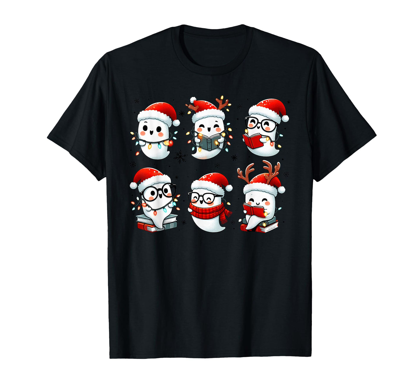 Funny Ghost Book Reading Christmas Books Lover Teacher Kids T-Shirt