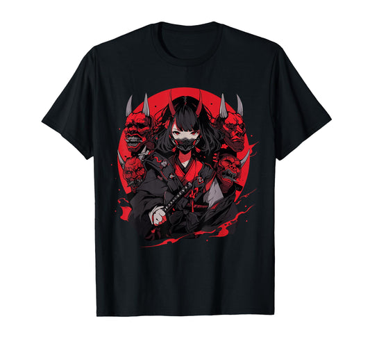 Anime Girl Gothic Waifu Japanese Kawaii Otaku Oni Mask T-Shirt