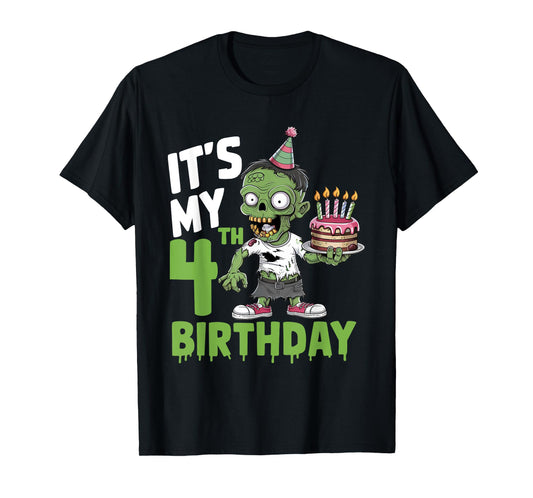 4th Birthday 4 Years Old Zombie Lover Halloween Boys Girls T-Shirt