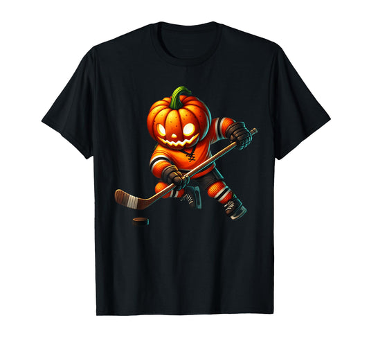 Ice Hockey Pumpkin Face Halloween Costume Men Boys Kids T-Shirt