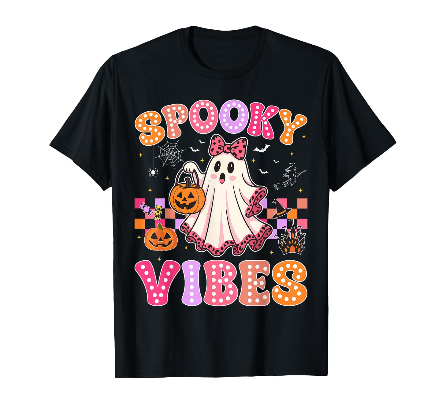 Groovy Spooky Vibes Ghost Halloween Girls Toddler Kids Women T-Shirt