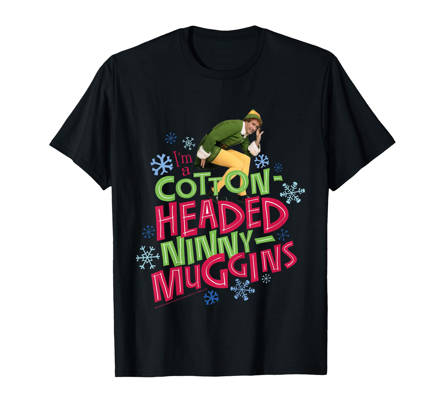 Kids Elf Buddy Cotton Headed Ninny Muggins Large Text T-Shirt