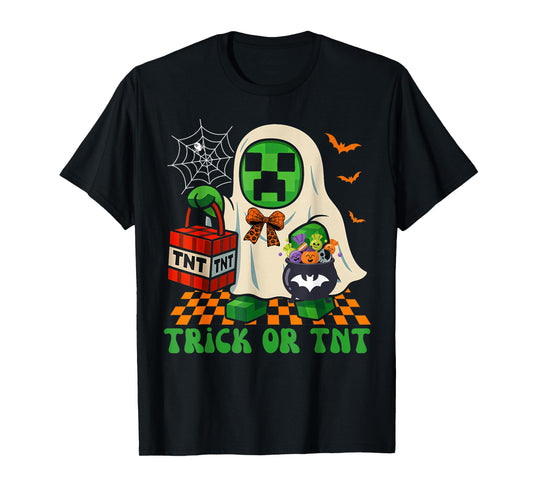 Funny Halloween Ghost Gamer Pixel Kids Boy Trick or TNT T-Shirt