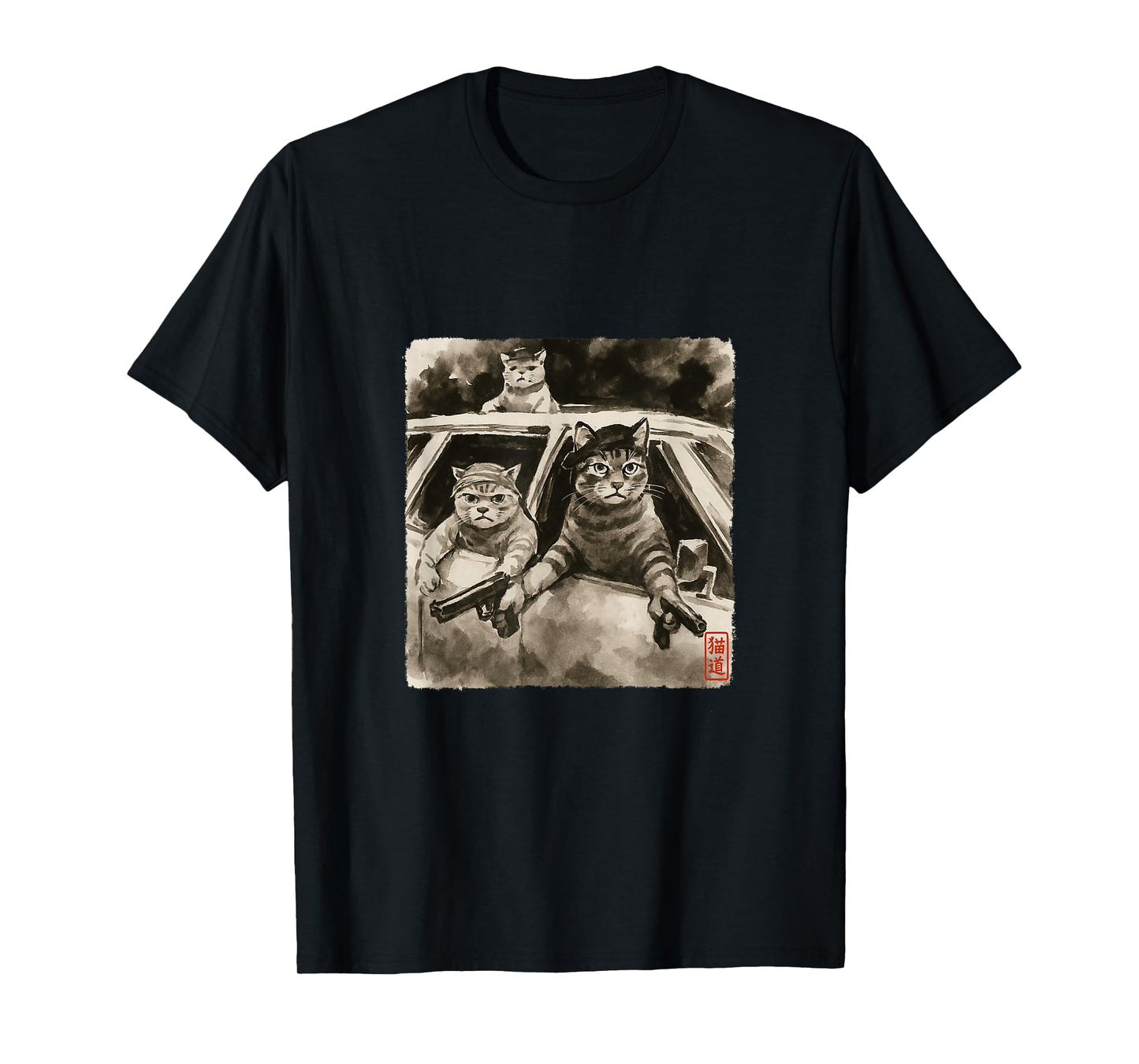 Cat Gang Meme Japanese Art Funny Gangster Cats Sumi-e Kawaii T-Shirt