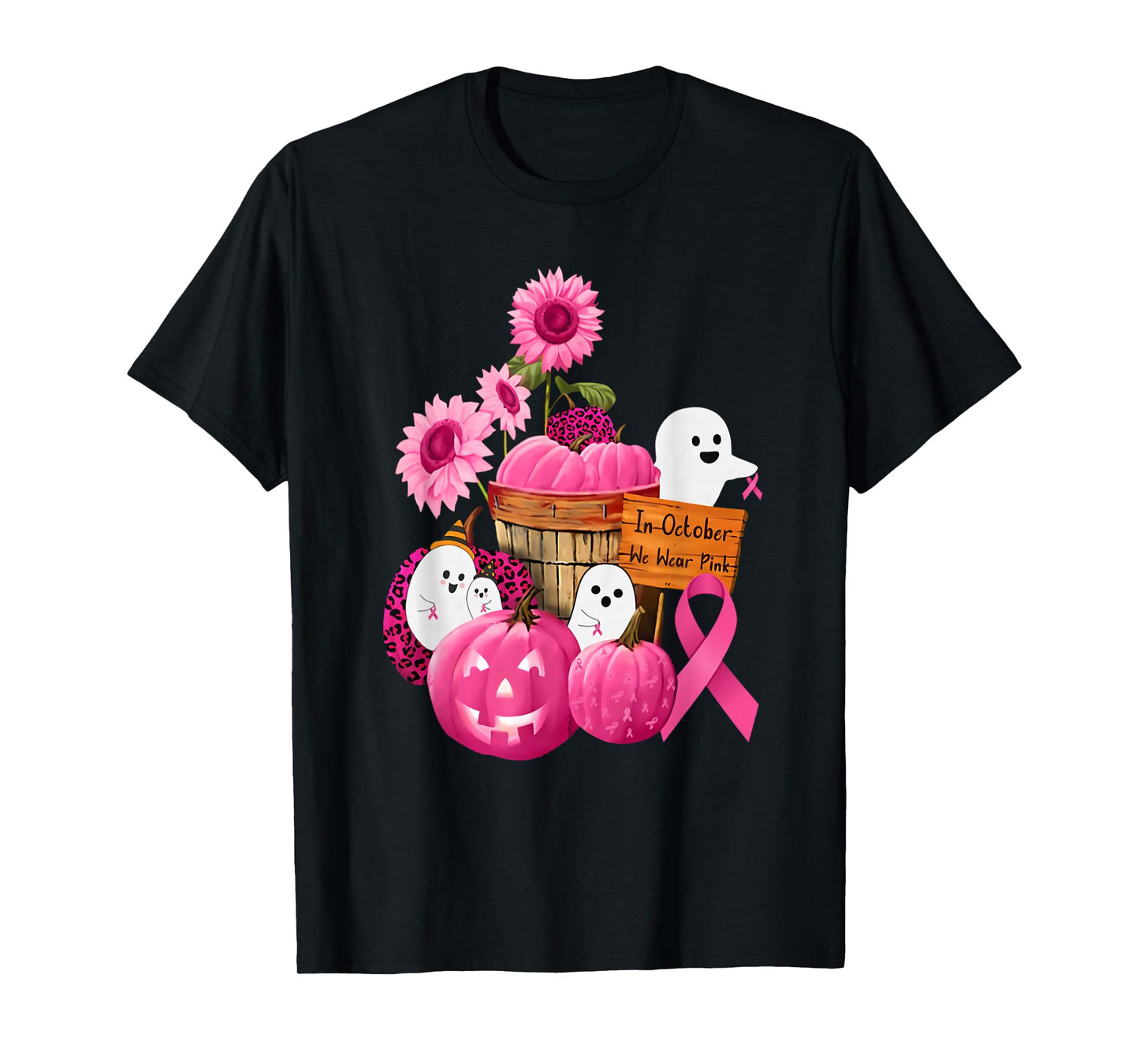 In October We Wear Pink Ghosts & Pumpkins For Breast Cancer T-Shirt