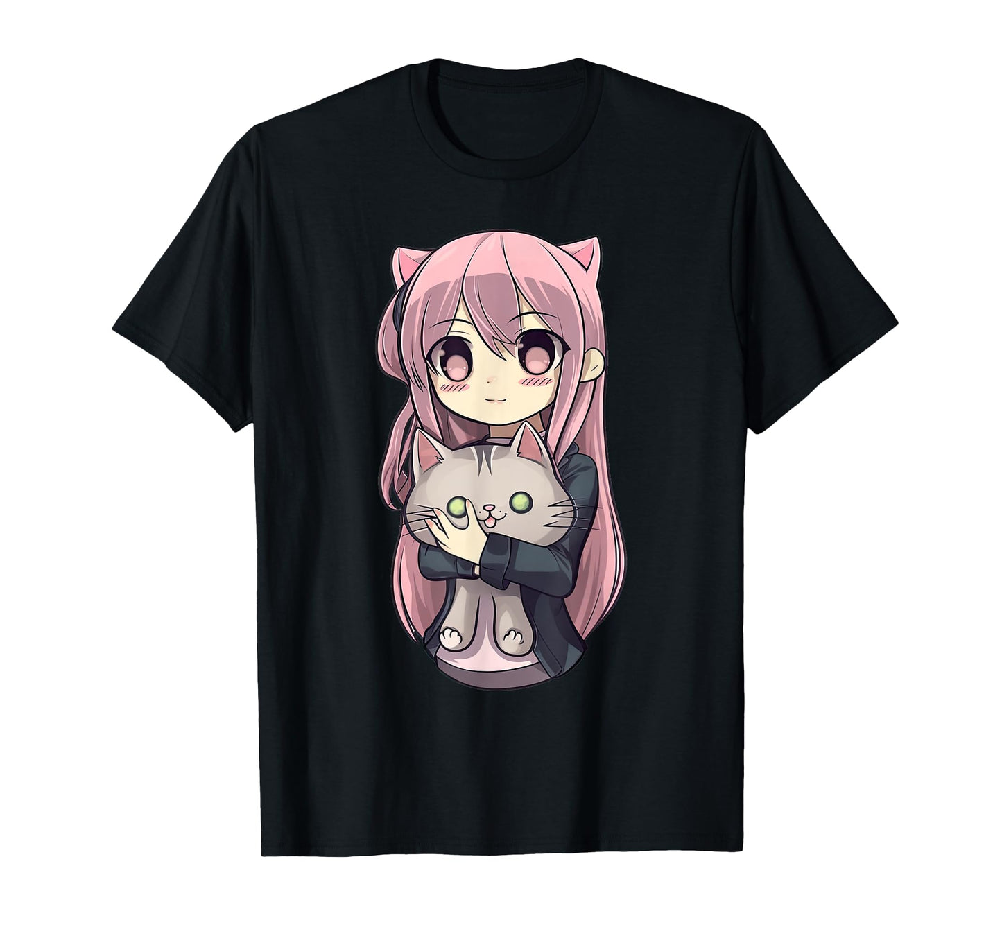 Anime and Cats Kawaii Cute Teen Otaku Girl with Cat T-Shirt