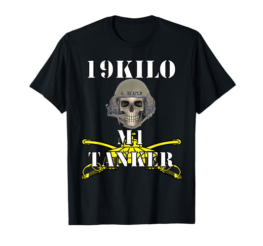 Army M1 Tanker MOS 19K- Abrams Crewman Skull version T-Shirt