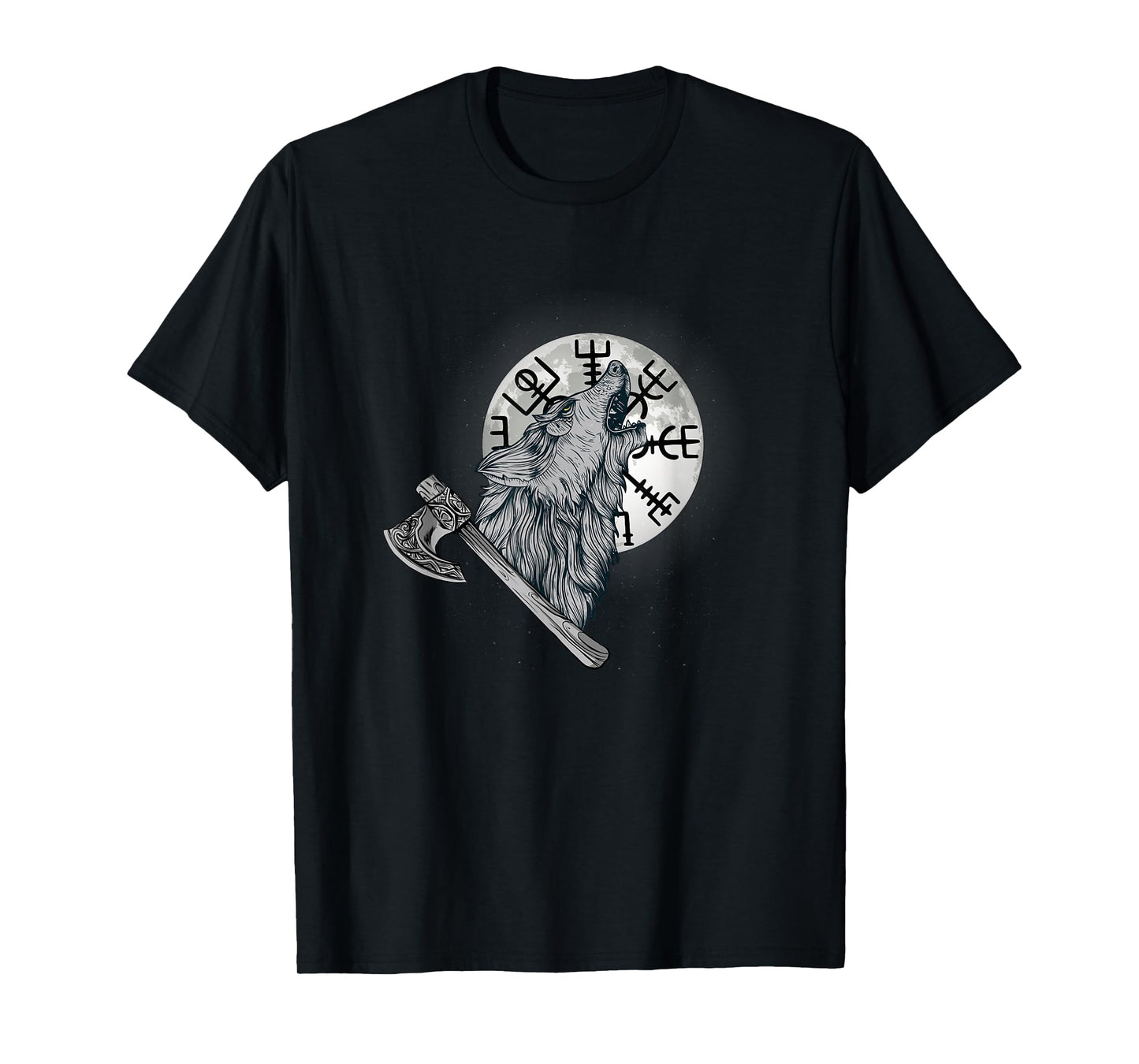 Wolf howls at the moon and Viking compass, Viking T-Shirt
