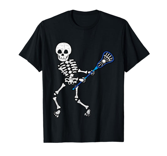 Kids Halloween Shirt Skeleton Lacrosse Sport Player Costume T-Shirt