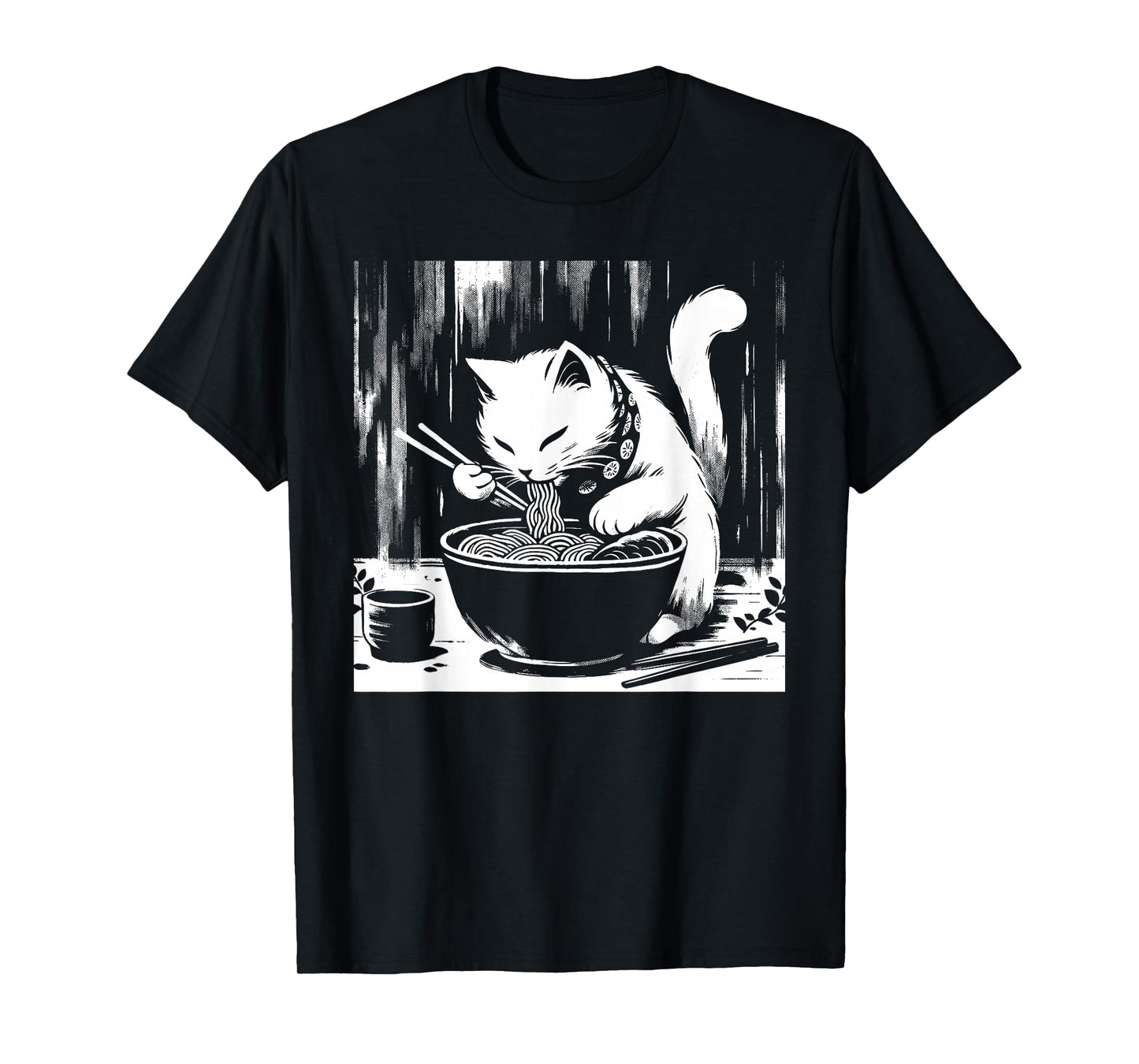 Retro Japanese Kawaii Anime Ramen Men Kids Women Cat Ramen T-Shirt