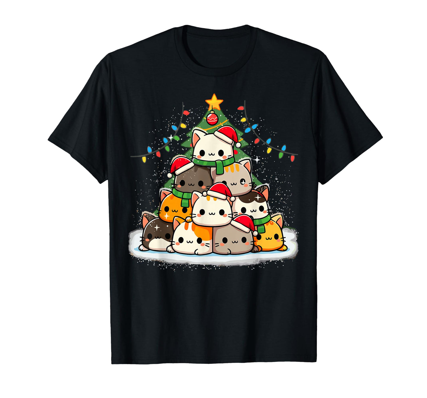 Cat Christmas Cute Cats Tree Xmas Anime Kawaii T-Shirt
