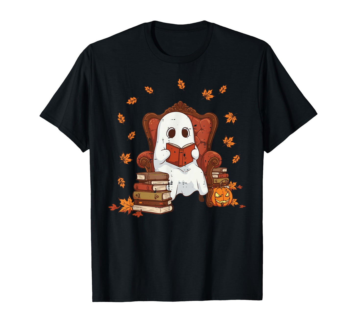 Halloween Ghost Reading Book Fall Costume Women Men Kids T-Shirt