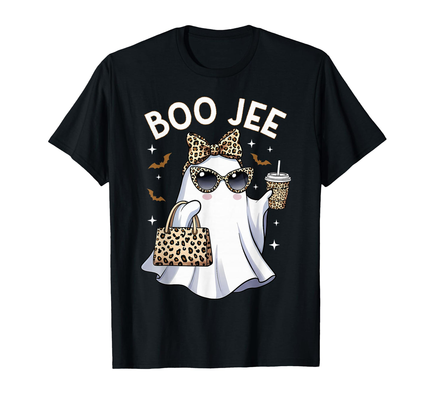 Boo JEE Leopard Ghost Coffee Halloween Boujee Women Girls T-Shirt