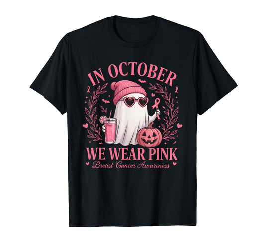 In October We Wear Pink Breast Cancer Awareness Halloween T-Shirt