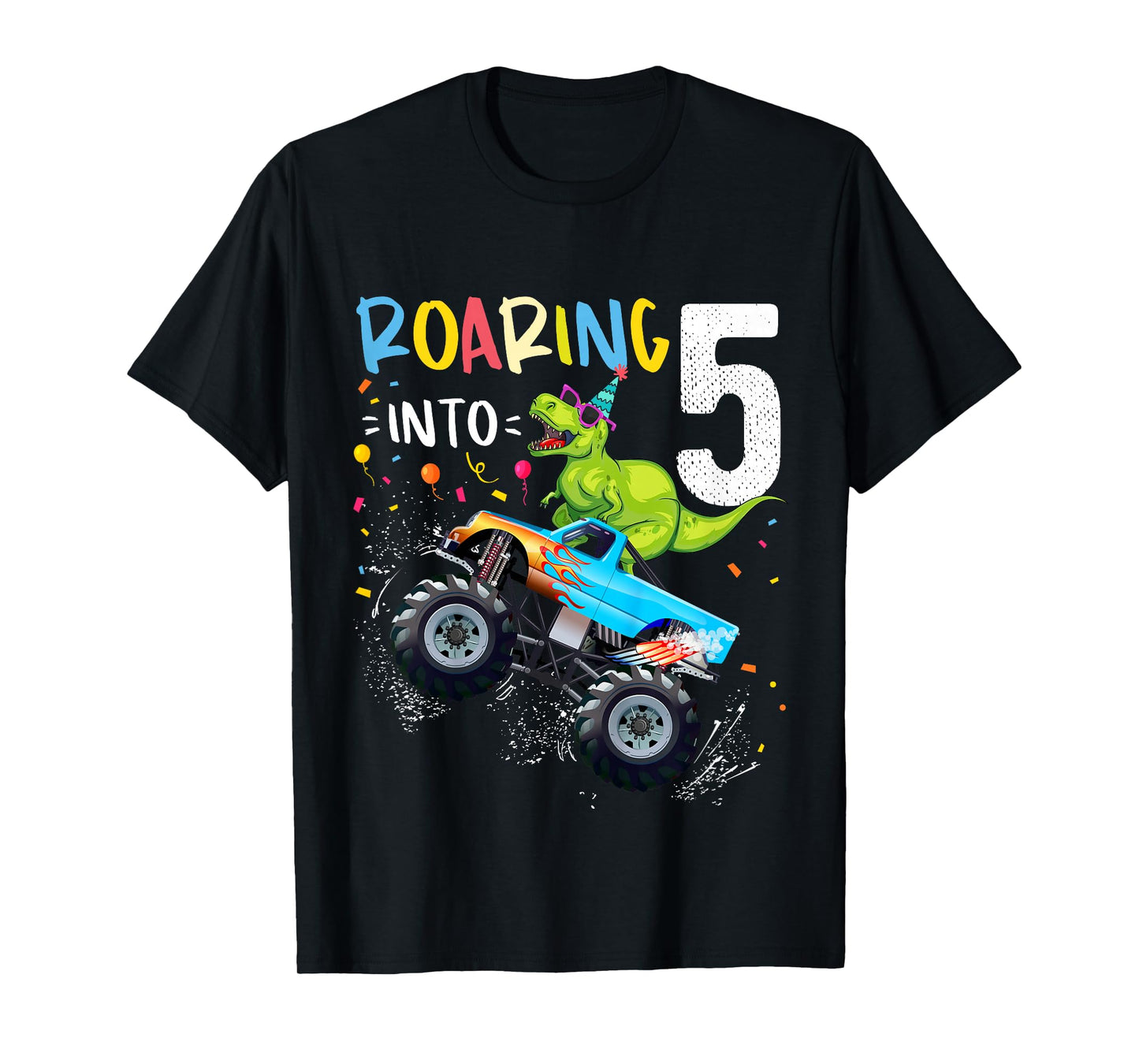 5th Birthday T Rex Dinosaur Monster Truck Boys and Girls T-Shirt