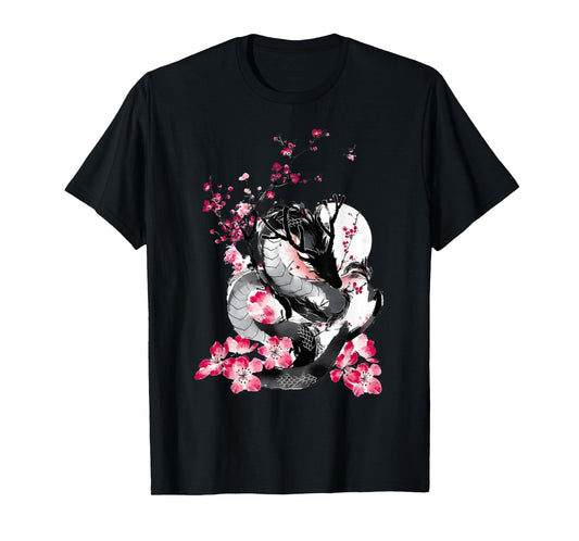 Cherry Blossom Japanese Dragon Asian Retro 80’s Style T-Shirt