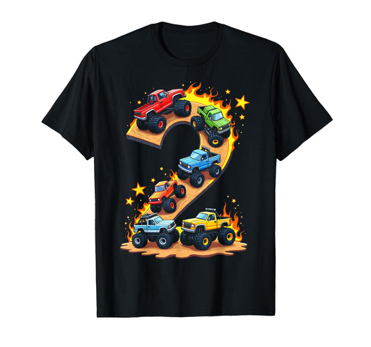 2 Year Old Monster Truck Boy Toddler 2nd Birthday Party T-Shirt