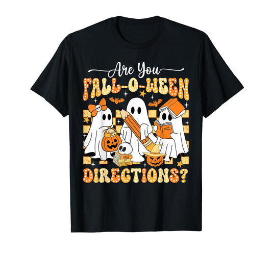Retro are You Fall O Ween Directions Teacher Halloween Ghost T-Shirt