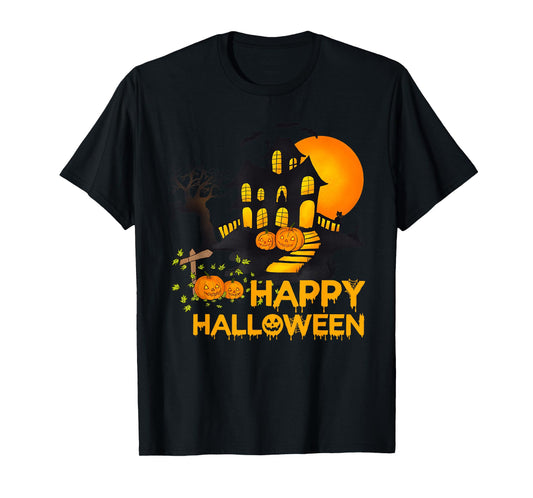 Happy Halloween Spooky Pumpkin Haunted House Men Women Kids T-Shirt