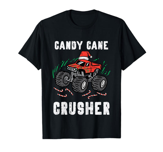 Kids Christmas Monster Truck Candy Cane Crusher Xmas Boys Kids T-Shirt