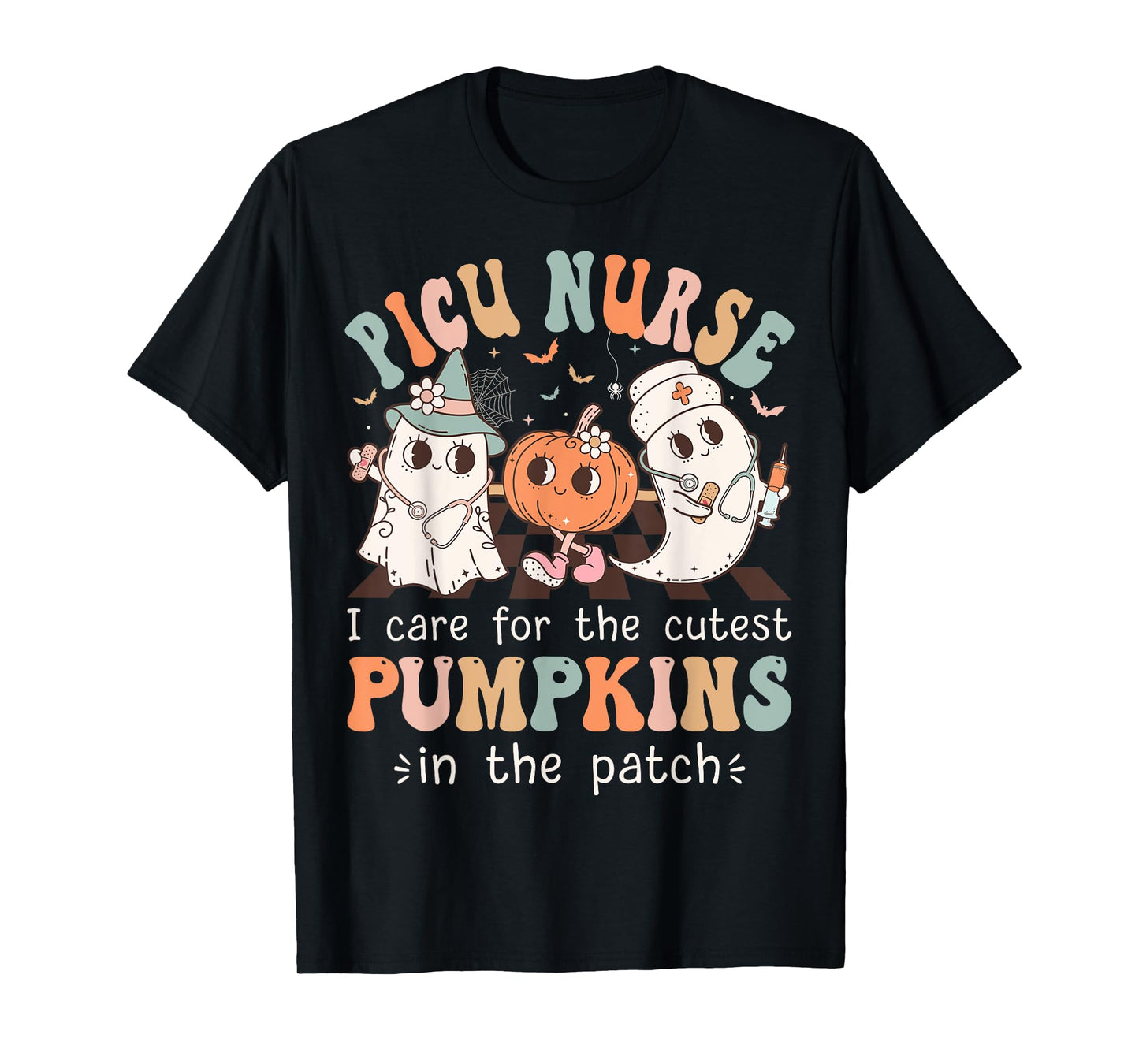 Groovy PICU Nurse Halloween Costume Ghost Peds Nurse T-Shirt