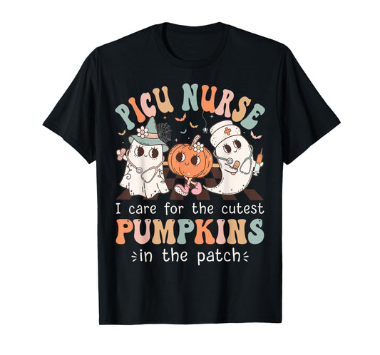 Groovy PICU Nurse Halloween Costume Ghost Peds Nurse T-Shirt