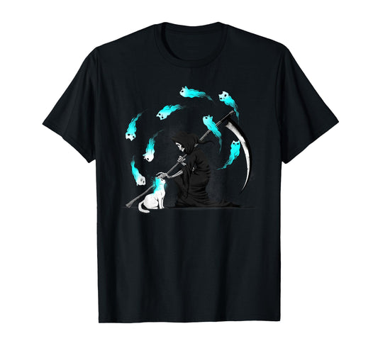 Grim Reaper Recharging Cat 9 Lives Funny Kitten Halloween T-Shirt