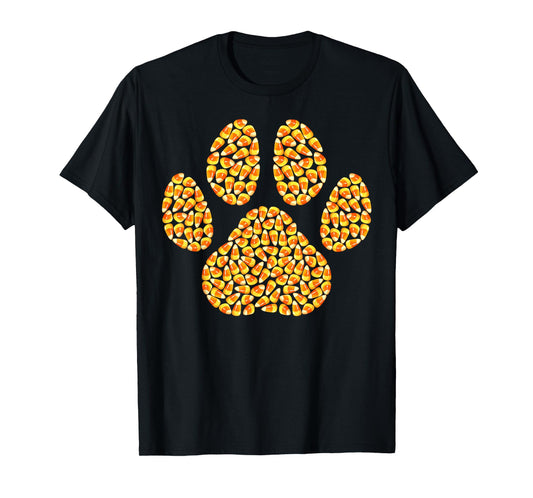 Funny Candy Corn Dog Paw Print Happy Halloween Day Kids Boys T-Shirt