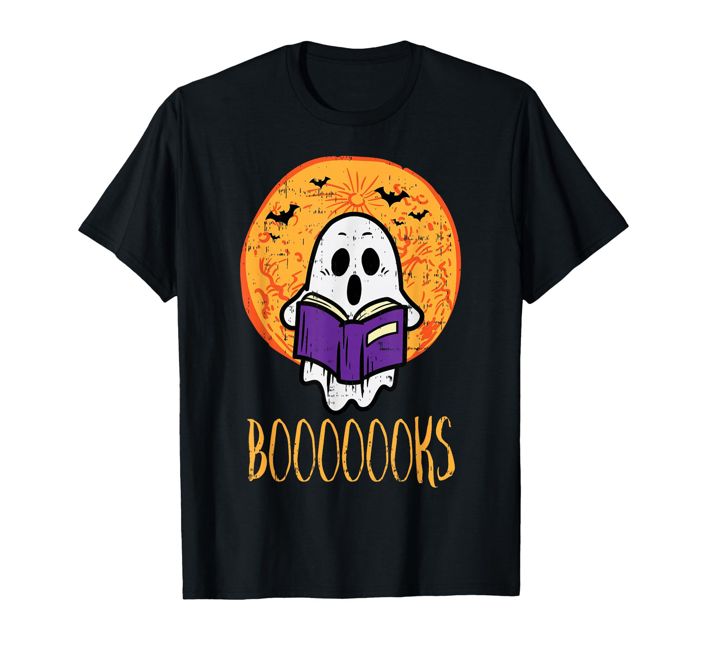 Boooks Moon Ghost Reading Halloween Bookworm Librarian Book T-Shirt