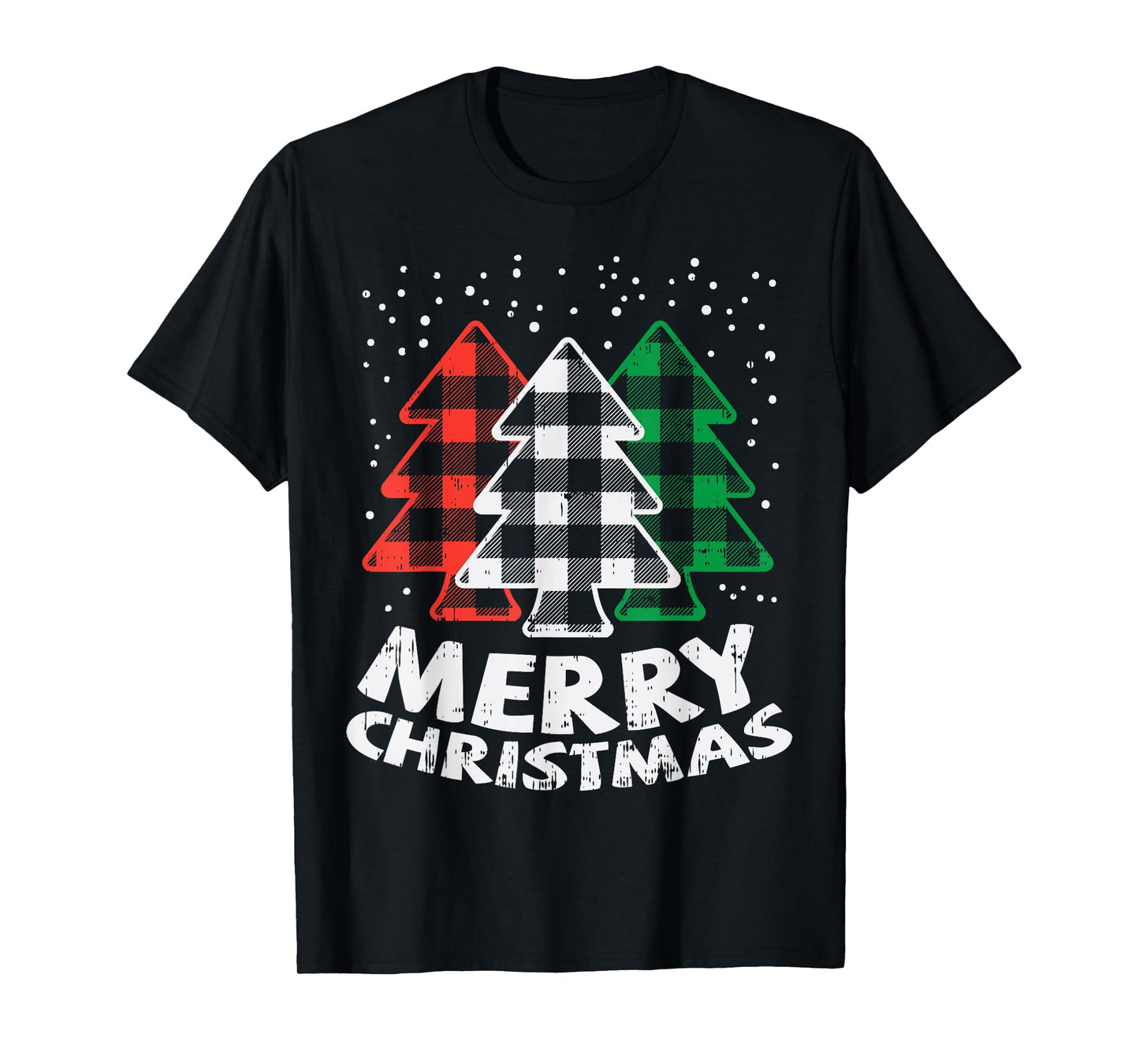 Green White Red Buffalo Plaid Merry Christmas Trees Gift T-Shirt