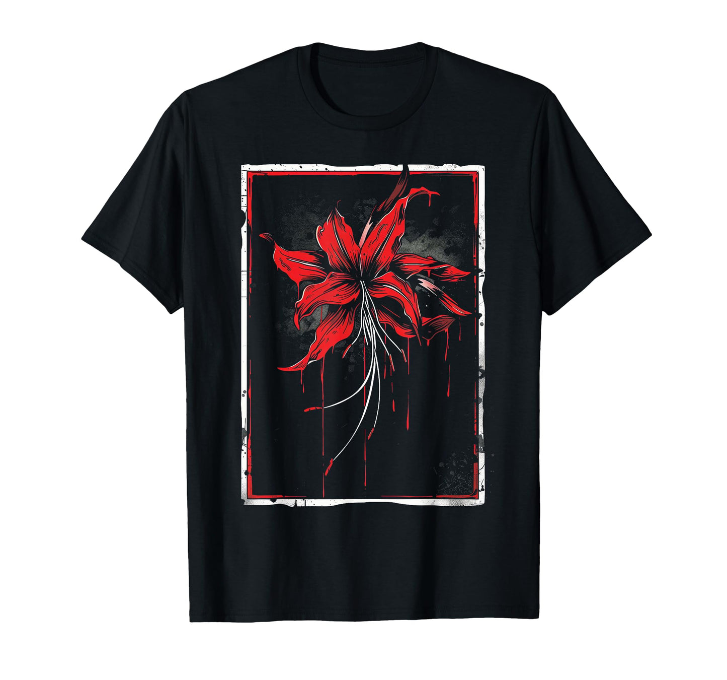 Anime Goth Red Spider Lily Flower Art Splash Watercolor T-Shirt