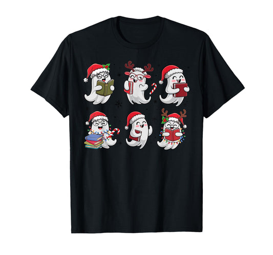 Funny Ghost Book Reading Christmas Books Lover Teacher Kids T-Shirt