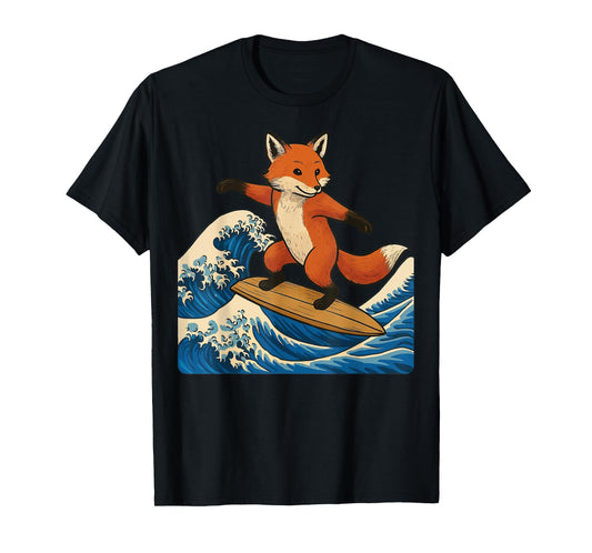 Fox Surfing Japanese Japanese Wave T-Shirt