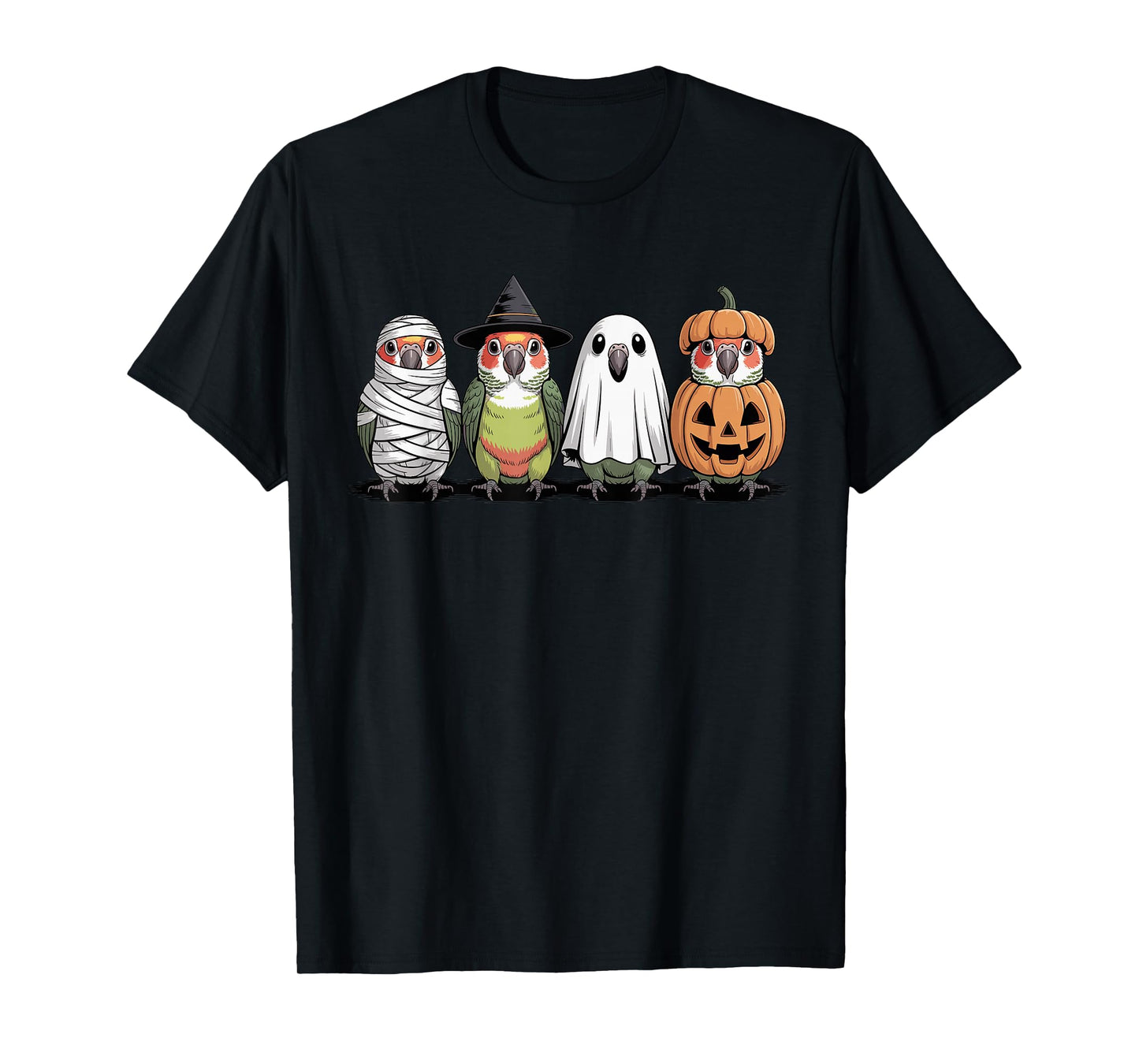 Spooky Ghost Green Cheek Conure Pumpkin Halloween Skeleton T-Shirt