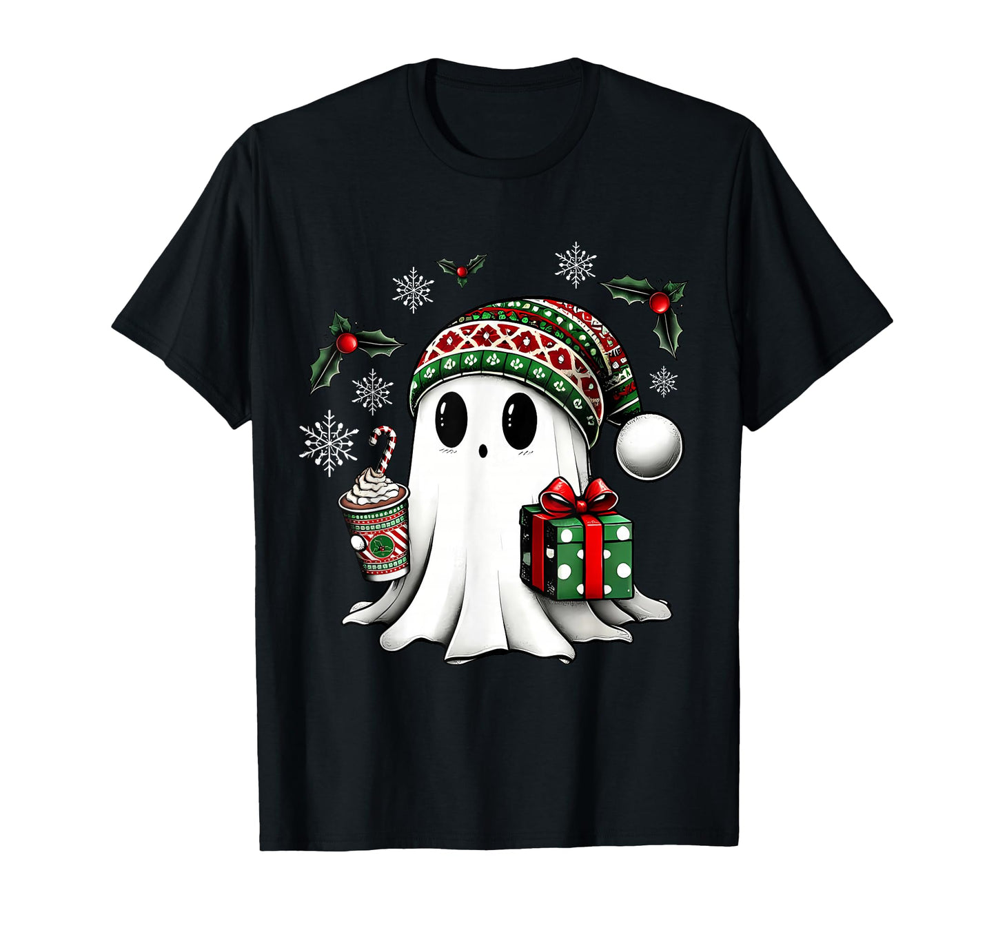 Christmas Santa Ghost Coffee Xmas Holiday Party T-Shirt