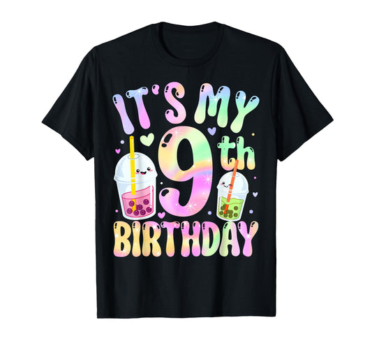 It's My 9th Birthday Bubble Boba Tea Party 9 Year Old Girl T-Shirt