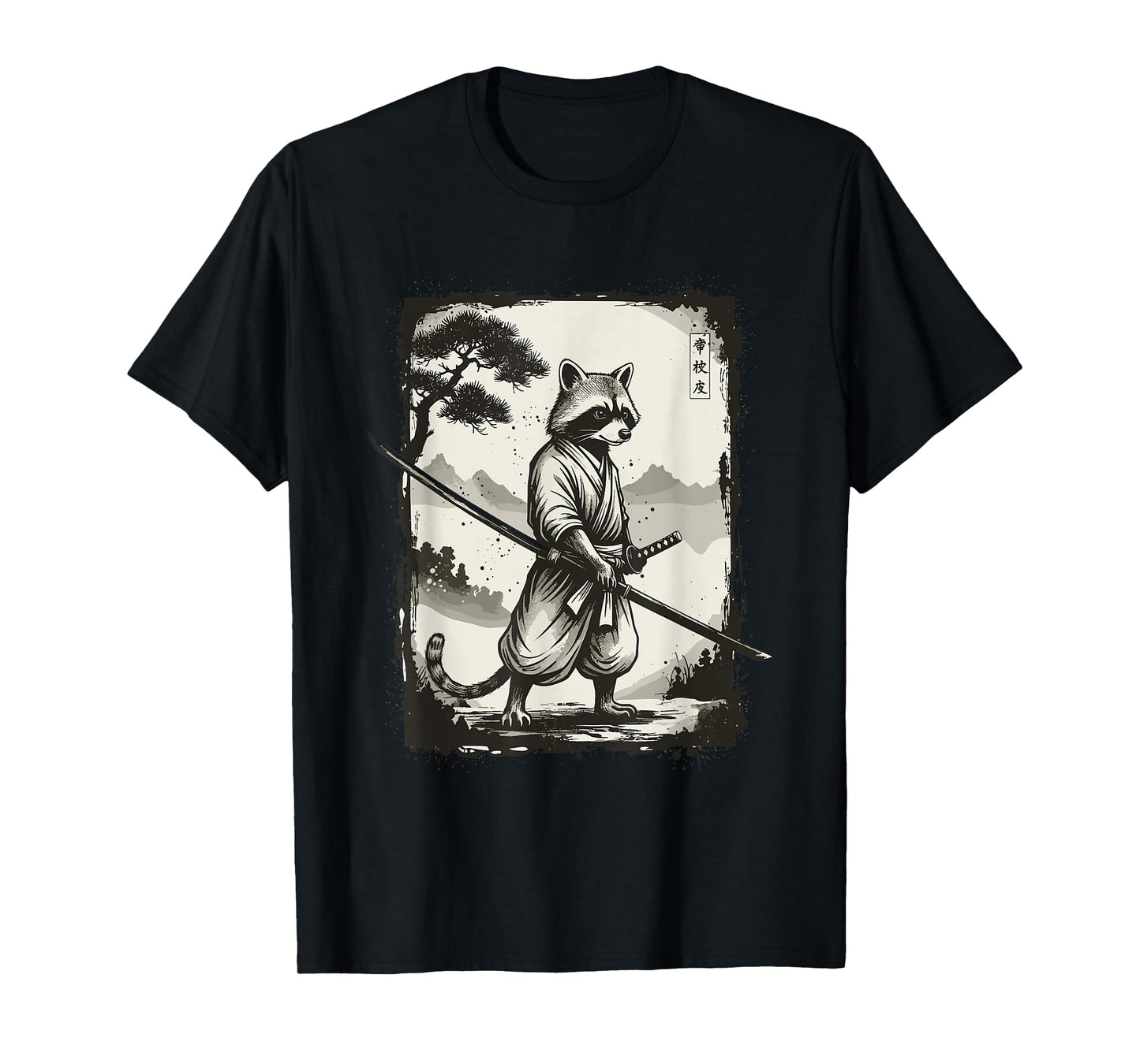 Samurai Raccoon Japanese Shirts for Men Warrior Vintage T-Shirt