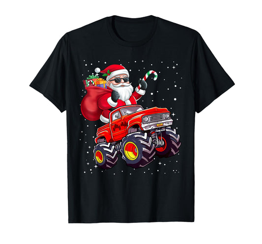 Santa Claus Riding A Monster Truck Christmas Boy Girl Kids T-Shirt