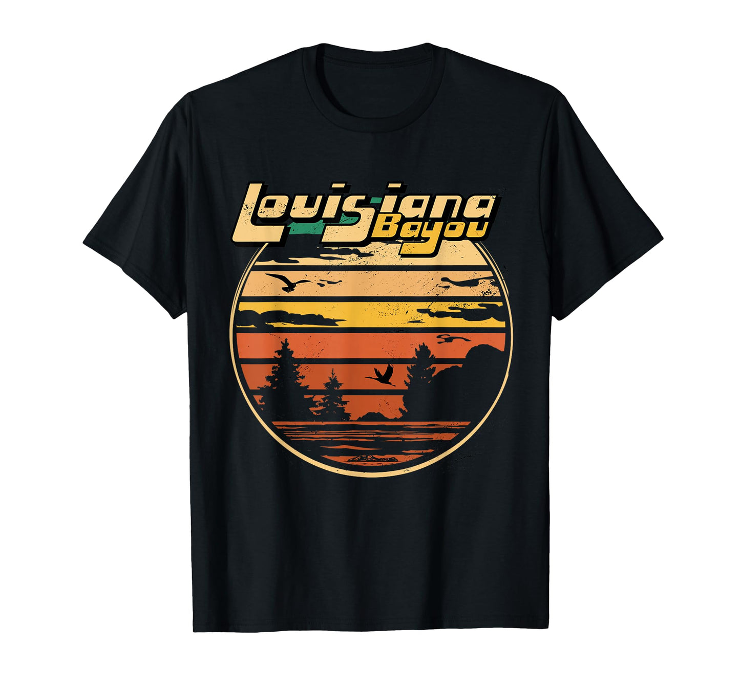 Louisiana Bayou Retro Vintage Distressed Swamp Landscape T-Shirt