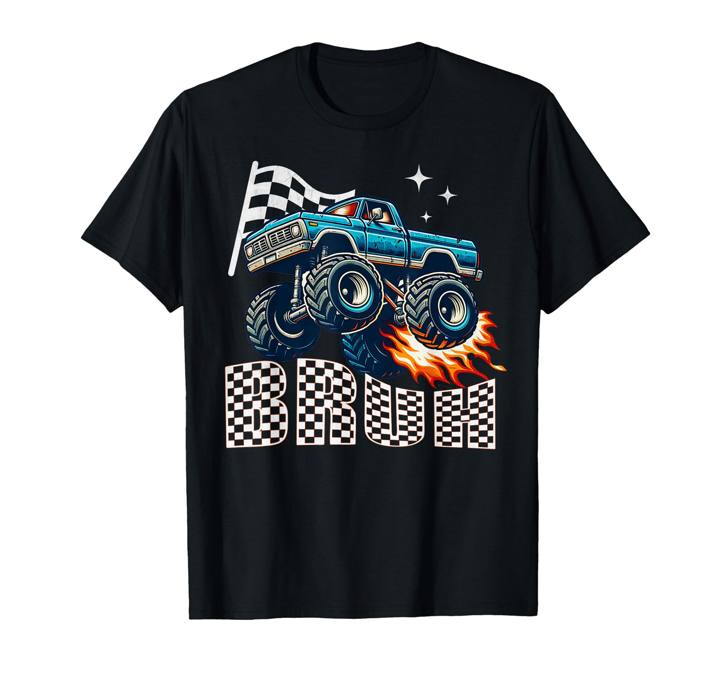 Checkered Bruh Monster Truck Boys Birthday Party Kids Funny T-Shirt