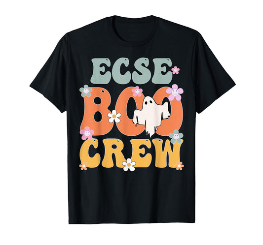ECSE Boo Crew Ghost Retro Groovy Halloween For Women T-Shirt
