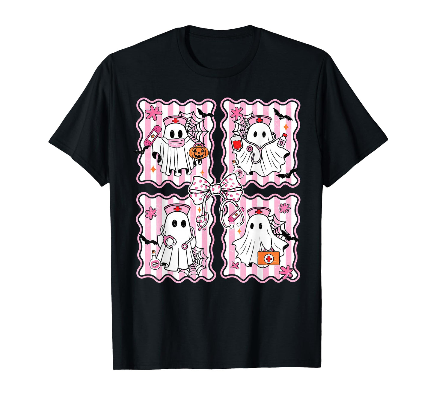 Spooky Season Halloween Ghost Nurse Coquette Bow Stethoscope T-Shirt