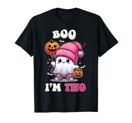 Boo I'm Two Ghost 2nd Birthday Halloween Pink Bow Girl T-Shirt