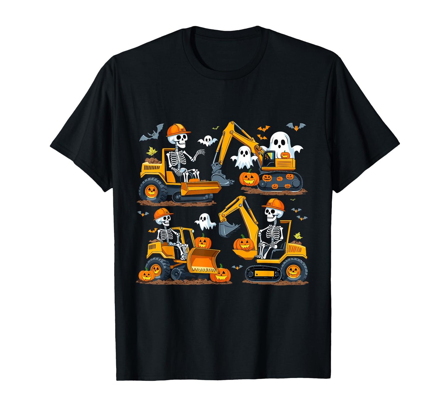 Construction Trucks Halloween Costume Spooky Excavator Ghost T-Shirt
